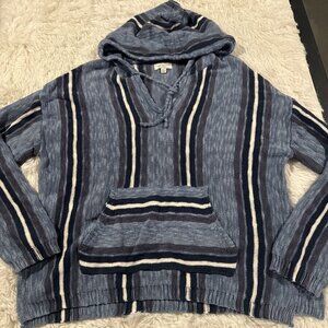 Lucky brand womens beachy boho striped hoodie L blue hooded
